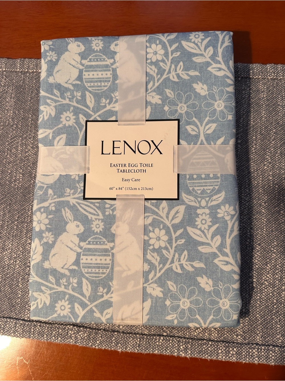 Lenox “Easter Egg Toile”Tablecloth - Light Blue and White